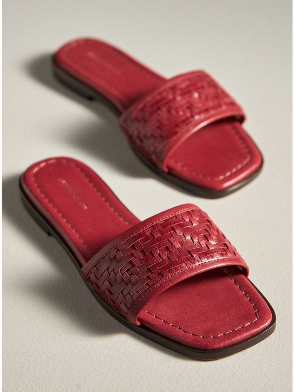 Anthropologie red woven leather slide sandals